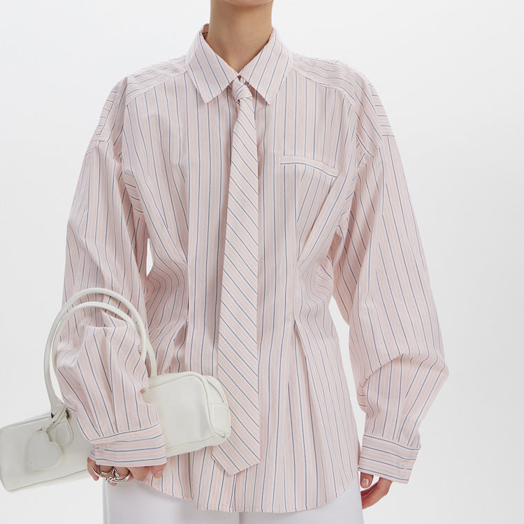 Printed Striped Shirt Polo Collar Long Sleeve