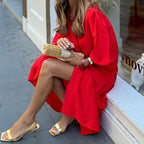 Women's Loose-Fit Puff-Sleeve Midi Dress