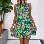 Floral Print Sleeveless Ruffle Dress