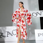 Women's Floral Print Flared Sleeve Robe
