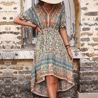Women's Retro Printed Asymmetric Vacation Midi Dress