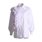 Women's Autumn Loose Casual Design Three-Dimensional Floral Stitching Personalized Minority Solid Color Shirt For Women