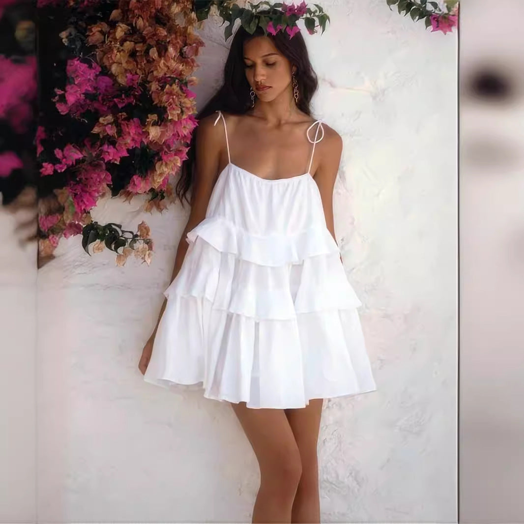 Women's Tiered Ruffle Backless Summer Mini Dress