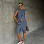 Blue Sleeveless Vest Set