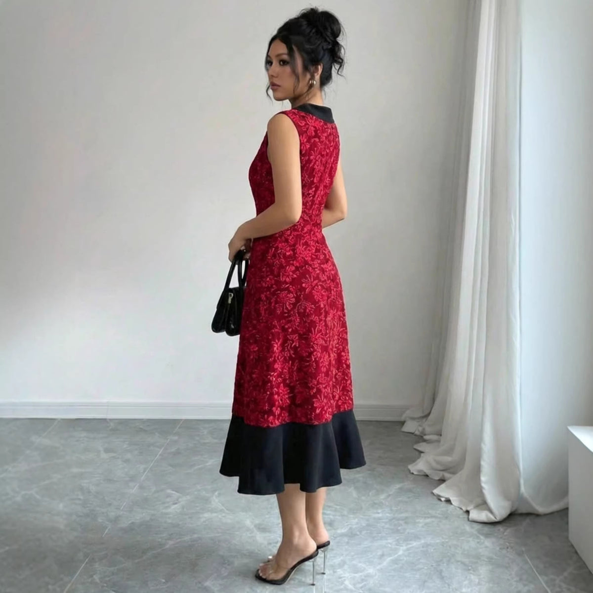 Women's Elegant Color Block Embroidered Dress
