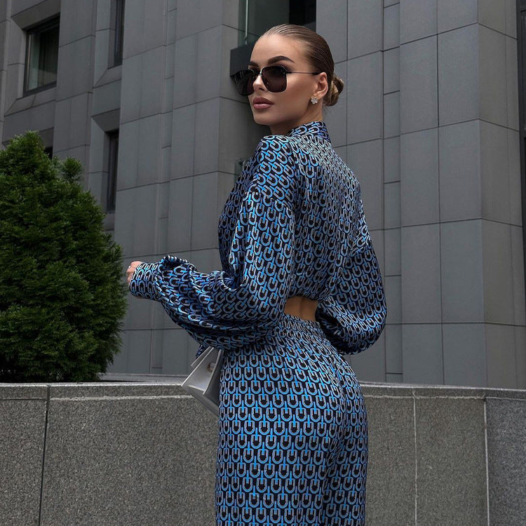 Printed Long Sleeve Collared Shirt Drooping