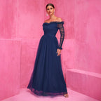 Off-Shoulder Lace Chiffon Maxi Dress