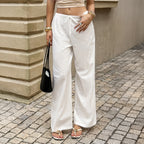 Women Clothing Summer Casual Vacation Drawstring All Matching Wide Leg Trousers
