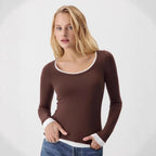 Women’s Gray Color Block Knit Long Sleeve Top