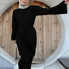 Belted Ribbed Long-Sleeve Knit Maxi Dress