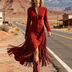 Women's Western Suede Tassel Dress