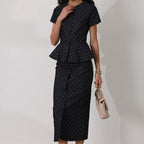 Polka-Dot Cardigan Top & Hip Skirt Set