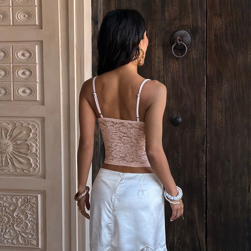 Sexy Lace Top with Narrow Straps See through Elegant Lace Vacation Sexy Sling