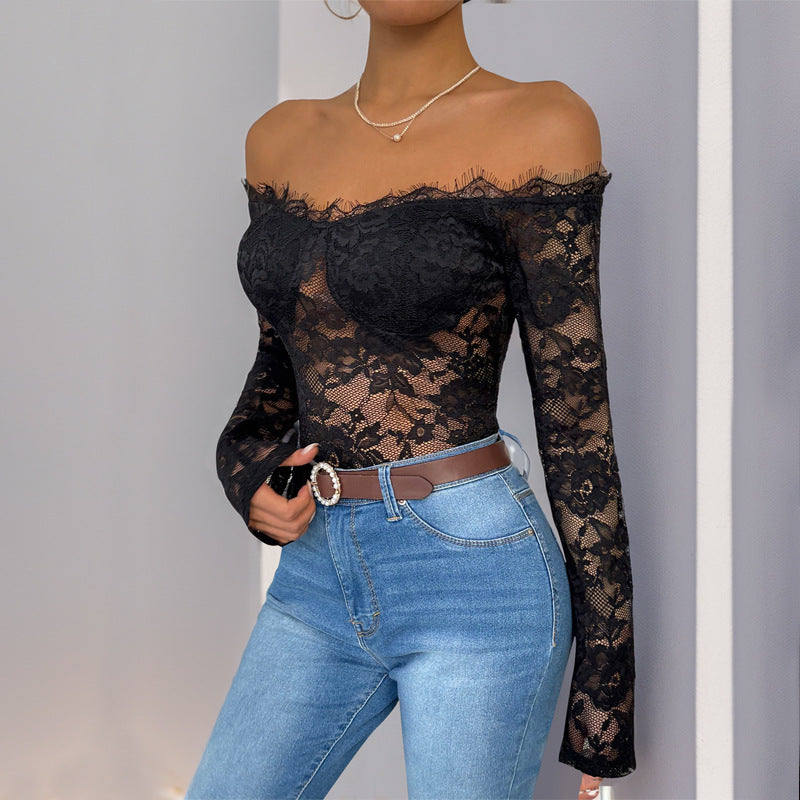 Off Neck Long Sleeve Black Jumpsuit