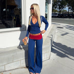 Women's Color-Block Zip Top & Wide-Leg Pants Set