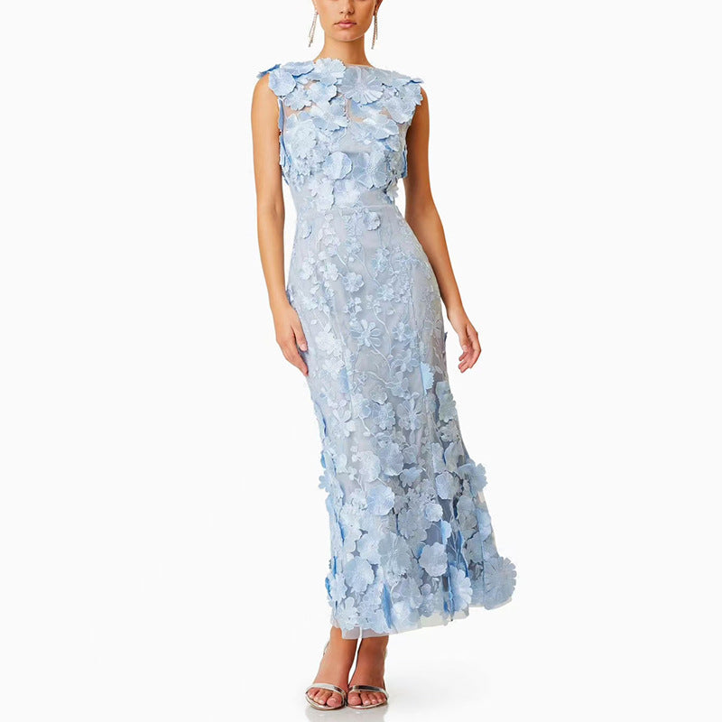 Women’s Floral Embroidered High-Waist Dress