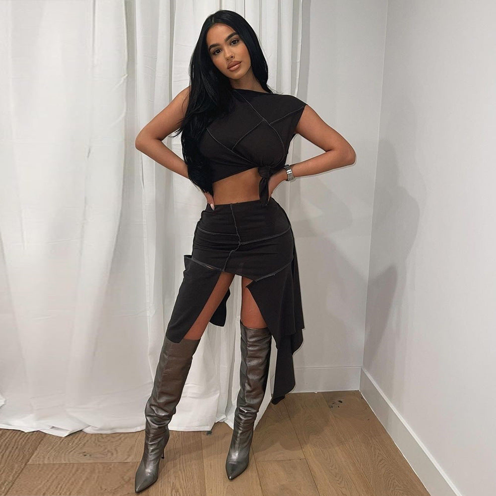 Women's Asymmetric Cropped Two-Piece Dress Set