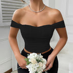Women’s White Boned Ruched Off Shoulder Corset Crop Top