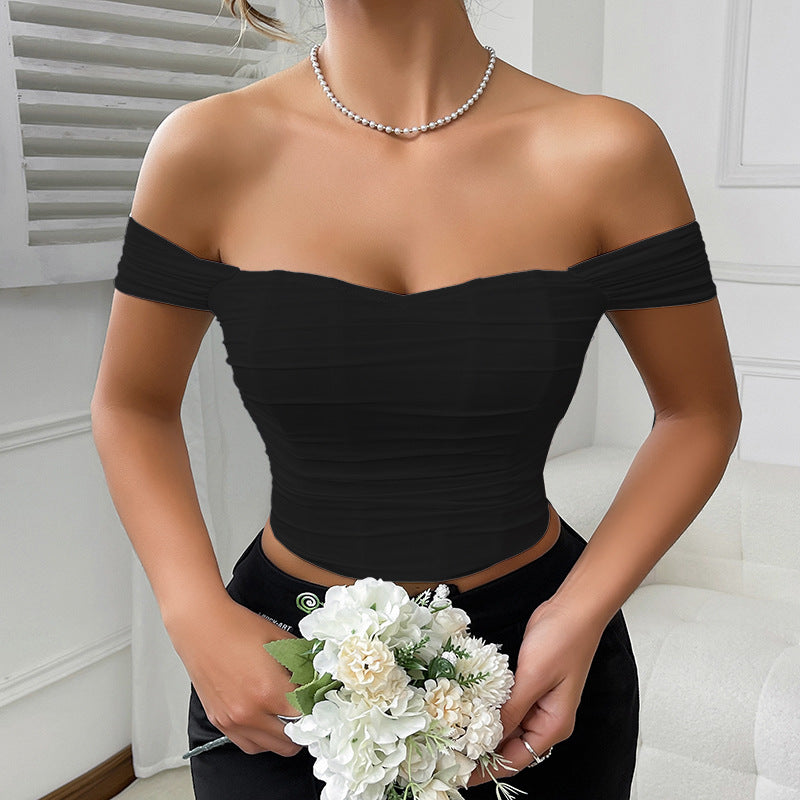 Women’s White Boned Ruched Off Shoulder Corset Crop Top