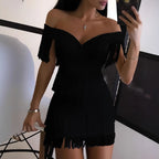 Tight Dress Off-Shoulder Tassel Tight