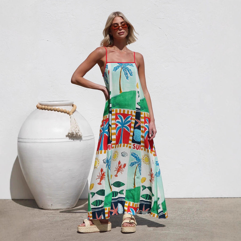 Printed Off-Shoulder Vacation Dress