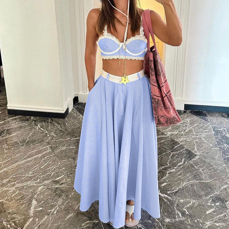 Early Lace Splicing Sling Vest High Waist