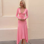 Women's V-Neck Top And Skirt Set