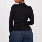 Women's Asymmetric Split Long Sleeve Turtleneck Top