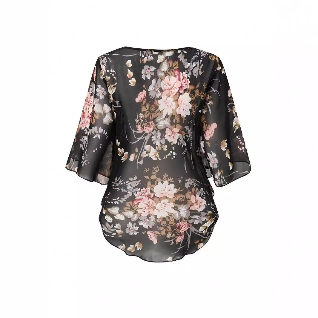 Women's Clothing Chiffon Sexy See Through Smock Top Chiffon Shirt