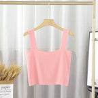 Women's Square Collar Knitted Small Tank Top Vest Women Inner Bottoming Shirt Outer Wear Beauty Back Sleeveless Short Tube Top