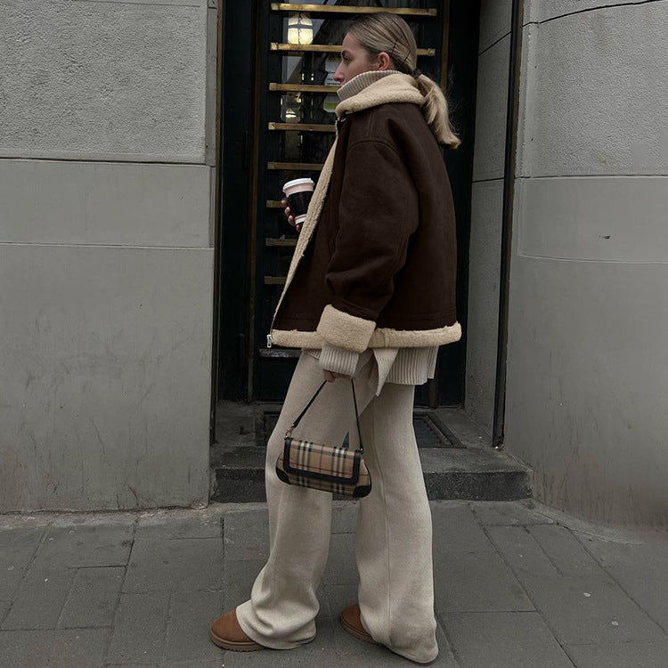 Suede Lambswool Short Coat