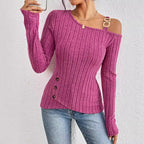 Asymmetric Hem Off-Shoulder Long Sleeve Top