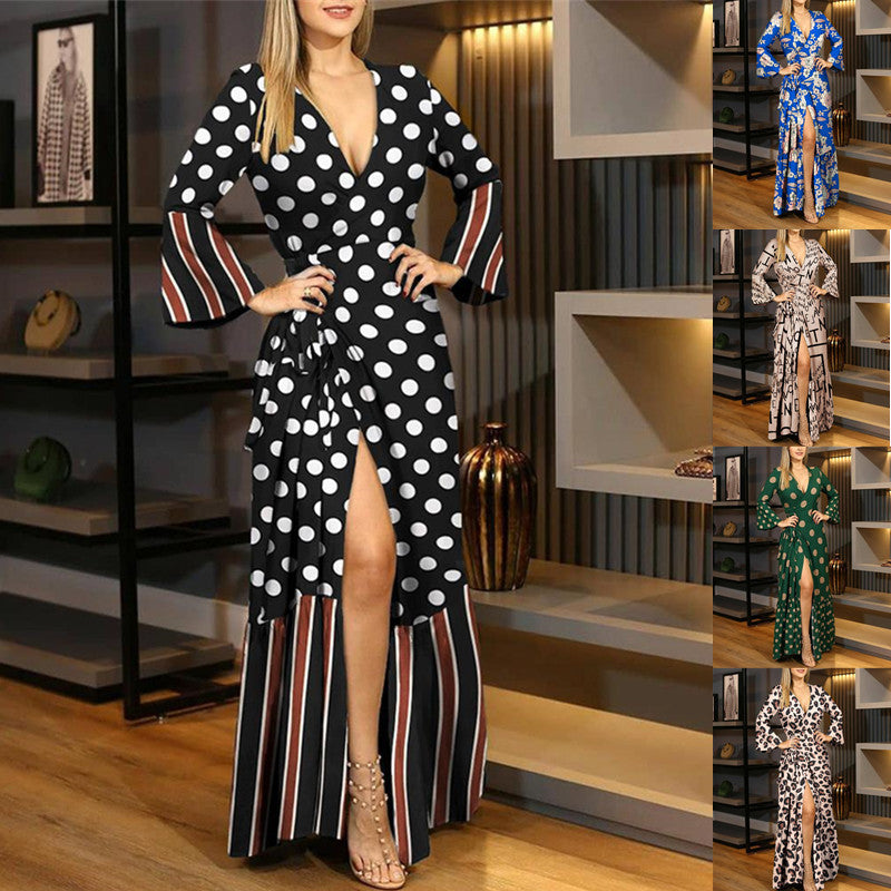 Plus-Size Polka Dot V-Neck Dress
