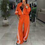 Women's Autumn Winter Long Sleeved Sweater Zipper Casual Loose Trousers Drawstring Two Piece Sets Women