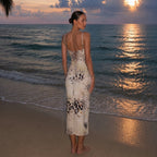 Women's Leopard Print Lace-Up Backless Midi Dress