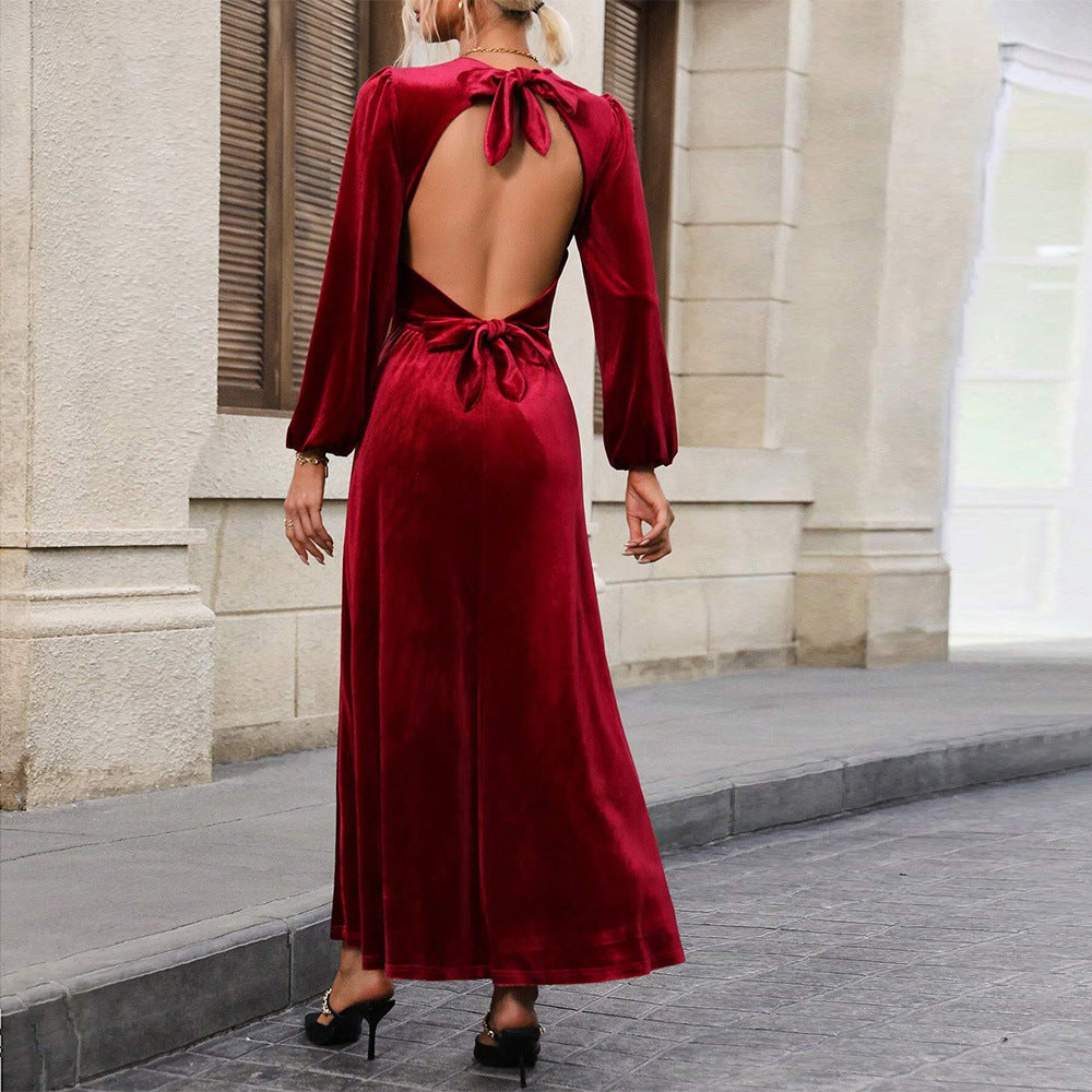 Women's Velvet Dress High Grade Backless Maxi Dress