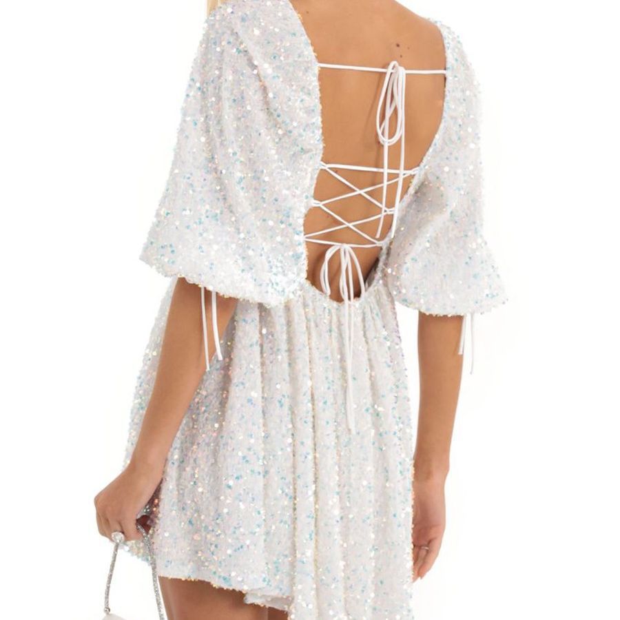 Women's Plus Size Loose Version Sequin Dress Casual Round Neck Short