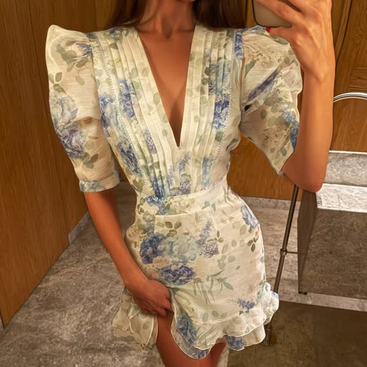 Women's Asymmetric Printed Mini Dress