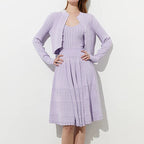 Button-Detail Long-Sleeve Knit A-Line Mini Dress