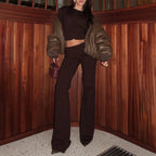 Knit Top & Bootcut Pants Set