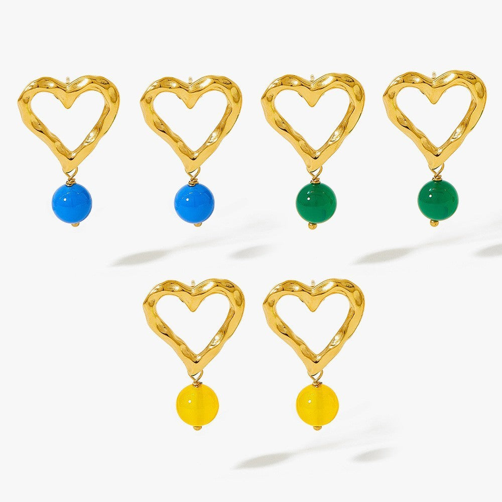Blue Agate Heart Earrings