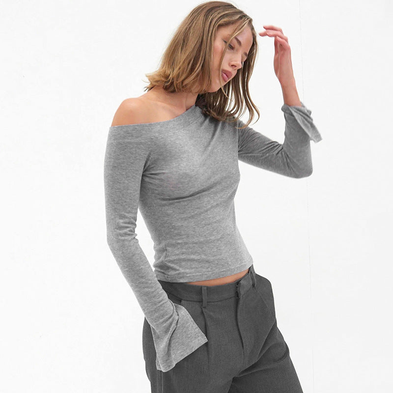 Women's One-Shoulder Slit Long Sleeve Crop Top