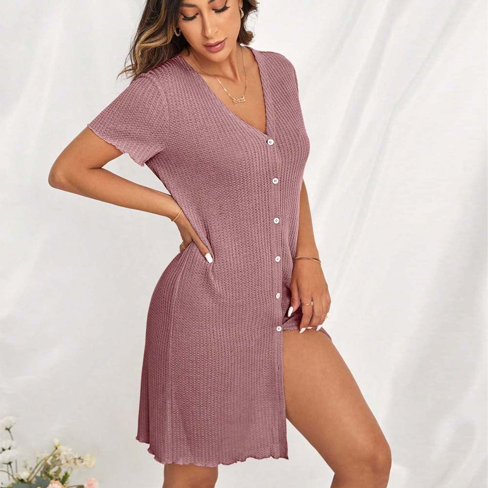 Women's V Neck Short-Sleeved Home Dress Summer Simplicity Loose