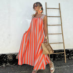 Women's Striped Ruffle-Trim Spaghetti-Strap Maxi Dress