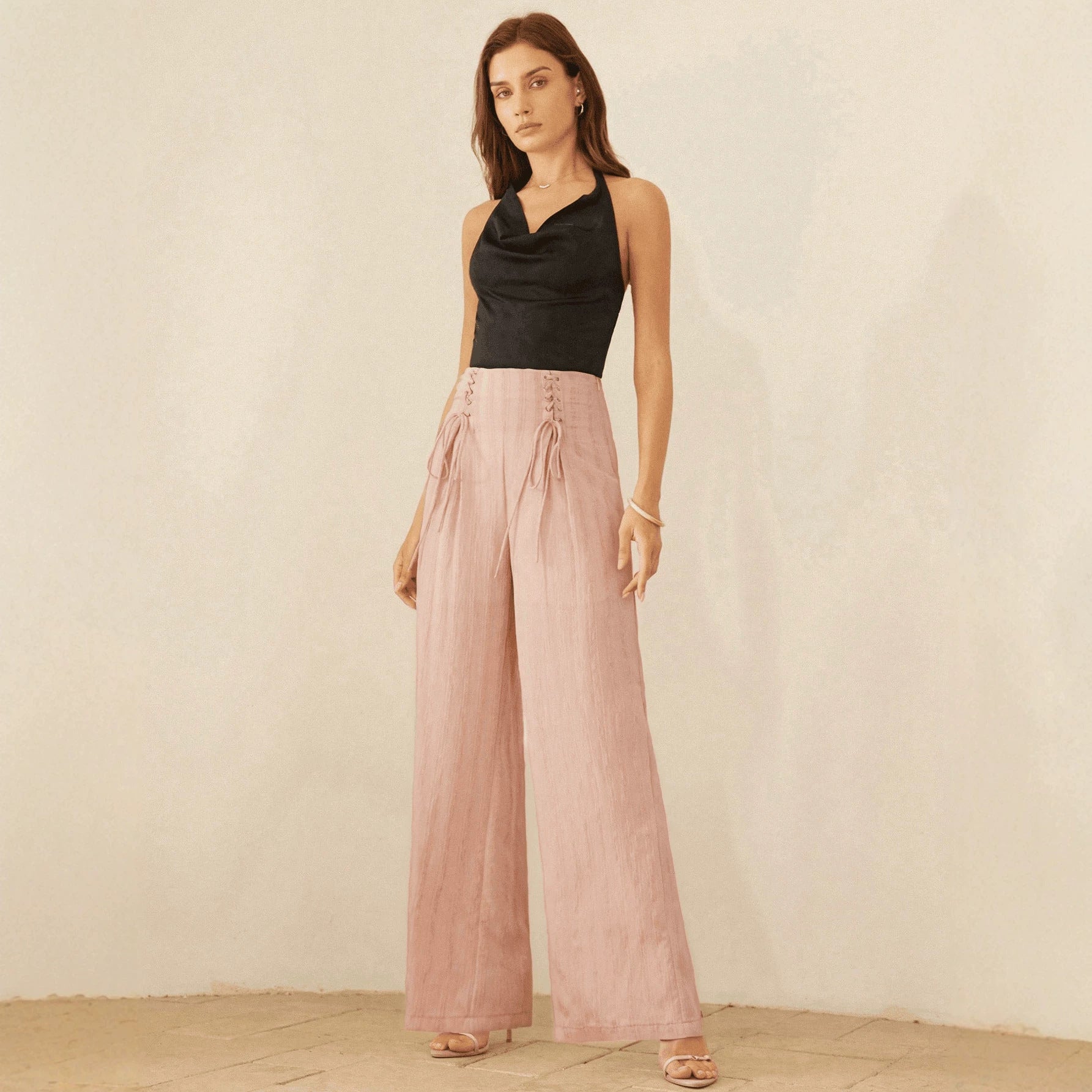 Slim Fit Pink Office Small French Wide Leg Pants A line Gentle Loose Design Slimming Stripes Casual Pants