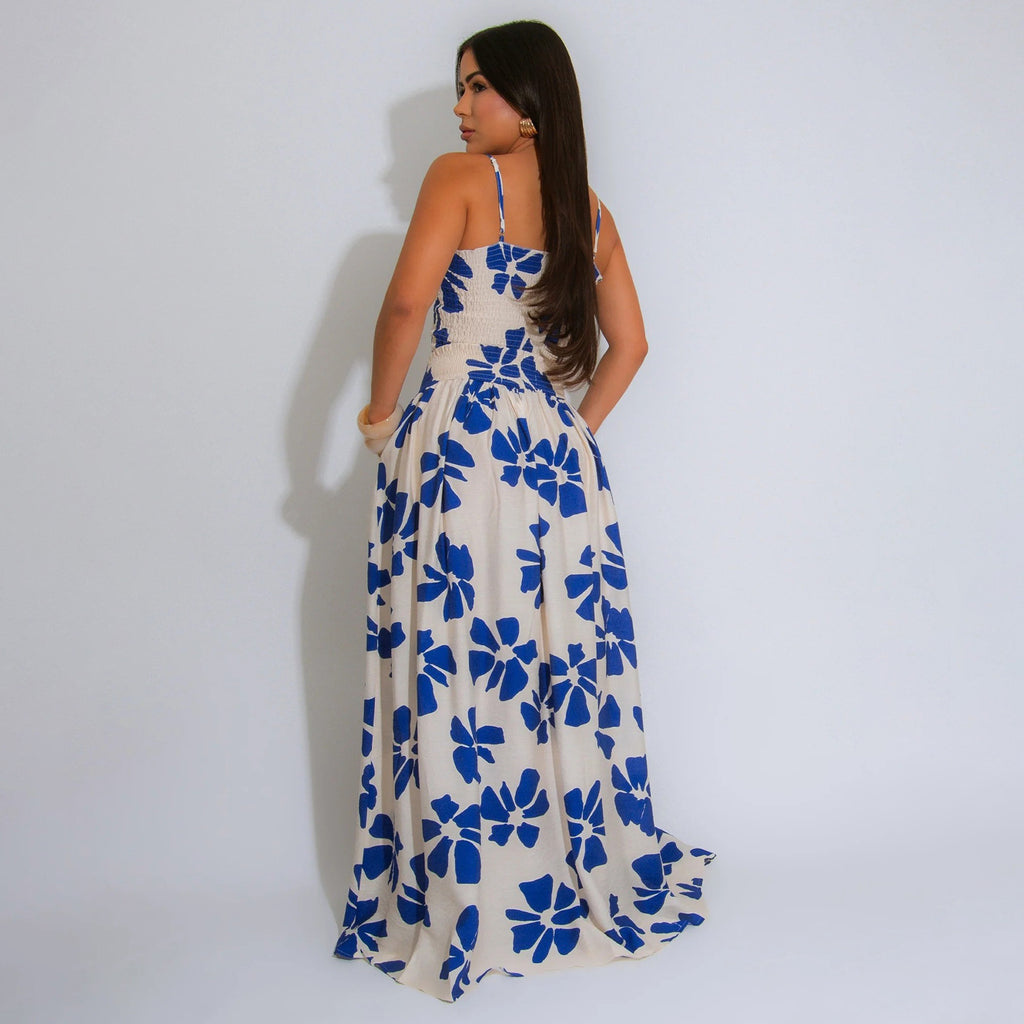 Women's Summer Bohemian Strap Smocking Coordinated Two-Piece Set