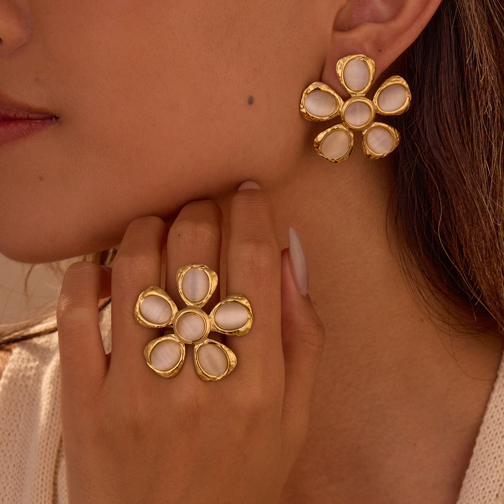 Cat-Eye Floral Drop Earrings