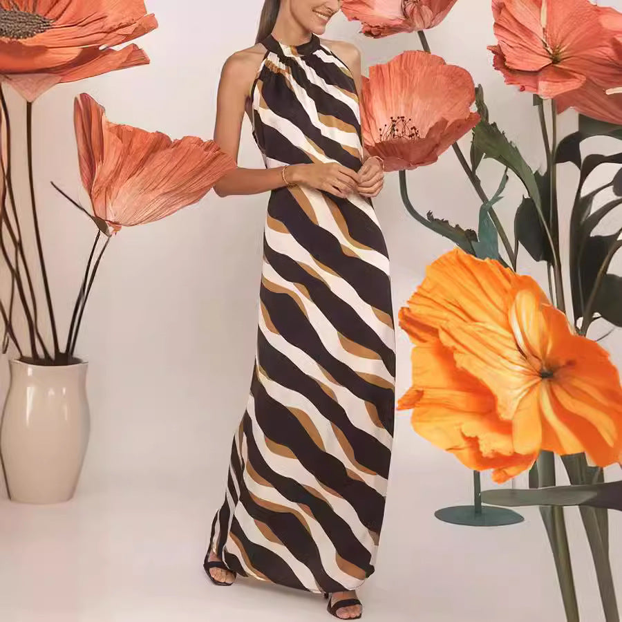 Printed Halter Strap Elegant Dress
