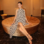 Halter Polka-Dot Asymmetric Dress
