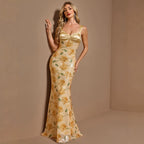 Women's Printed Back-Bow Fishtail Party Dress